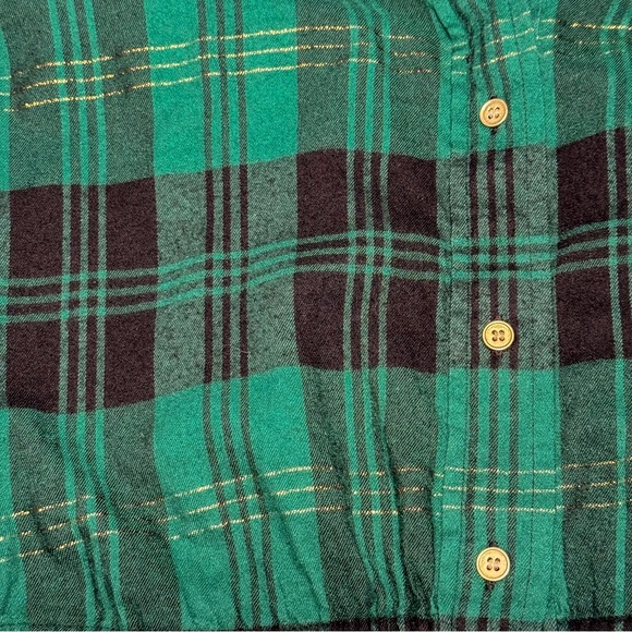 Lane Bryant Plaid Tie-Waist Button Down Tunic Top Green Gold Shimmer 22/24 Soft - Picture 9 of 16